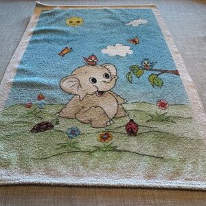 VINTAGE Baby Towel 24"x17" Elephant Terry Cloth Nursery Decor Storybook Colorful